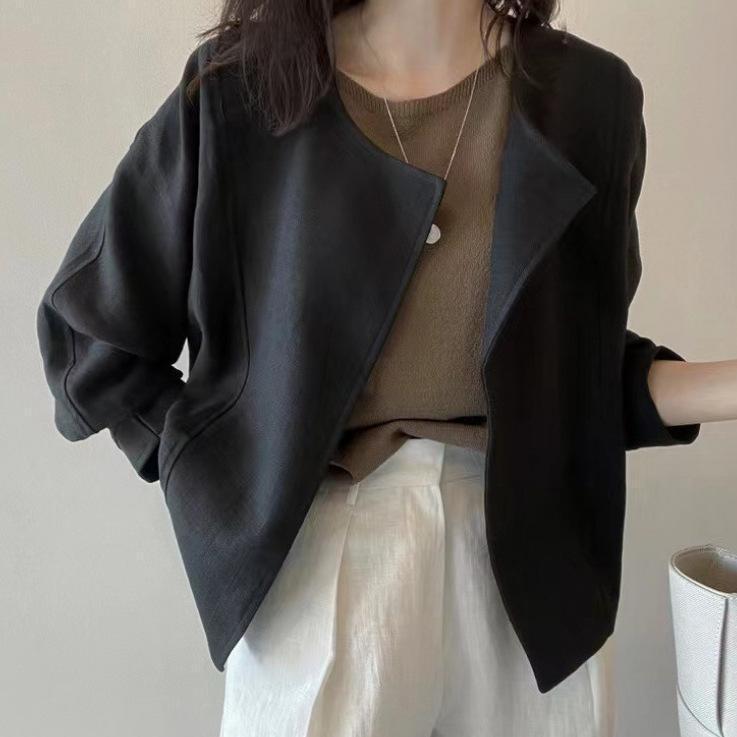 ジャケット レディース ノーカラージャケット 春 夏 秋 綿麻風 長袖 七分袖 無地 羽織り UVカット カーディガン サマージャケット カーディガン | ブランド登録なし | 02