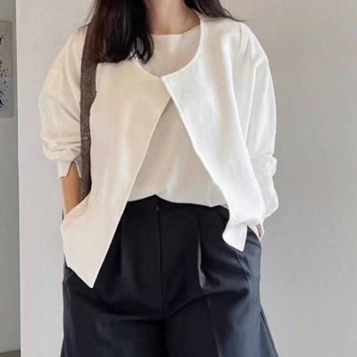 ジャケット レディース ノーカラージャケット 春 夏 秋 綿麻風 長袖 七分袖 無地 羽織り UVカット カーディガン サマージャケット カーディガン | ブランド登録なし | 05