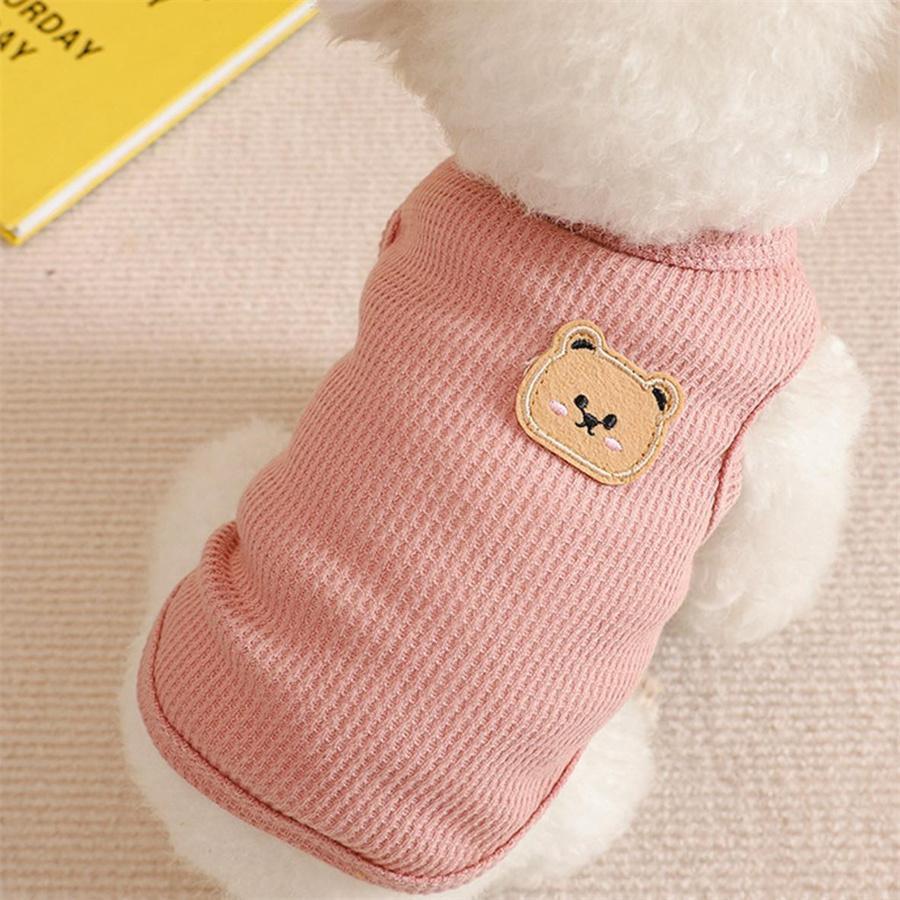 犬 服 犬服 ドッグウェア ペットウェア クマ くま ワッペン 袖なし ワッフル Tシャツ タンク クール 春 夏 春夏 春夏秋冬 抜け毛防止 | ブランド登録なし | 02