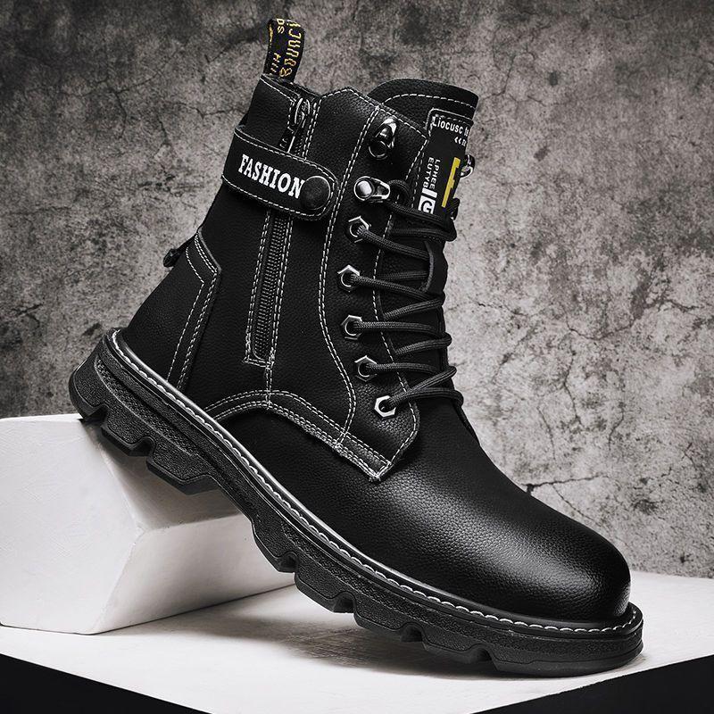バイクシューズ メンズ ライディングブーツ ライダーブーツ ハイカット バイク用 ライディングシューズ 厚底 コンバットブーツ ライディングシューズ | ブランド登録なし | 01