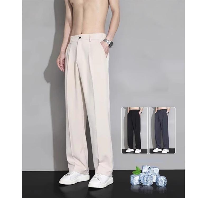 タックワイドパンツ スラックス メンズ 夏用 ストレートパンツ ノーアイロン ビジネス 涼感パンツ アイスシルクパンツ ひんやり 接触冷感 洗える ウ | ブランド登録なし | 04