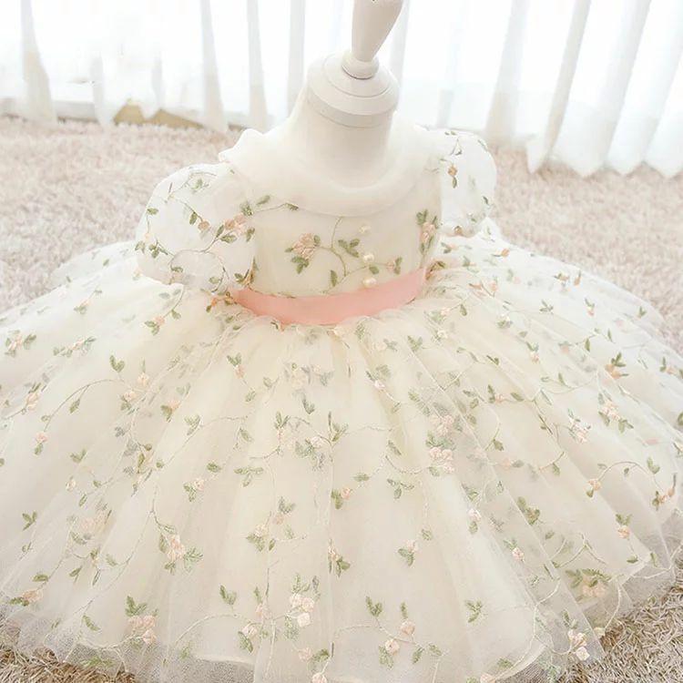 ベビードレス ドレスワンピース セレモニードレス 手作り ワンピース 子供ドレス 赤ちゃん 結婚式 刺繍花柄 半袖 ベビー服 ワンピース 子供ドレス | ブランド登録なし | 01