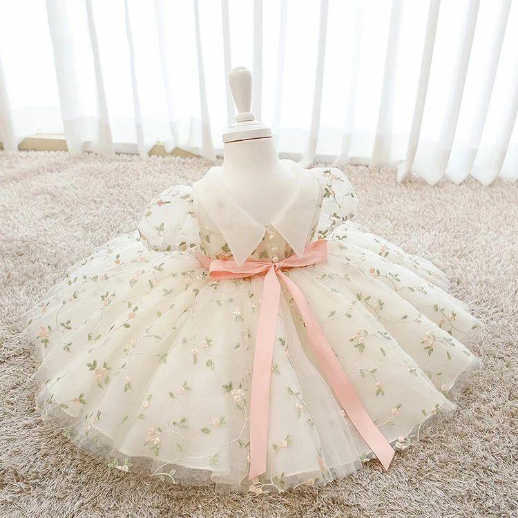 ベビードレス ドレスワンピース セレモニードレス 手作り ワンピース 子供ドレス 赤ちゃん 結婚式 刺繍花柄 半袖 ベビー服 ワンピース 子供ドレス | ブランド登録なし | 02