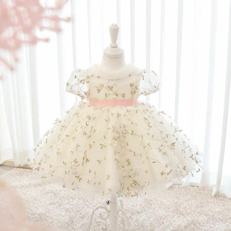 ベビードレス ドレスワンピース セレモニードレス 手作り ワンピース 子供ドレス 赤ちゃん 結婚式 刺繍花柄 半袖 ベビー服 ワンピース 子供ドレス | ブランド登録なし | 03