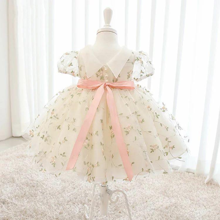 ベビードレス ドレスワンピース セレモニードレス 手作り ワンピース 子供ドレス 赤ちゃん 結婚式 刺繍花柄 半袖 ベビー服 ワンピース 子供ドレス | ブランド登録なし | 04