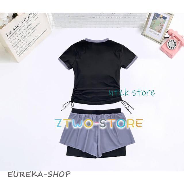 水着レディース 体型カバー 大きいサイズ 3L 4L 5L フィットネス水着 女性 セパレート ラッシュガード Tシャツ 半袖 2点セット ロゴ | ブランド登録なし | 10