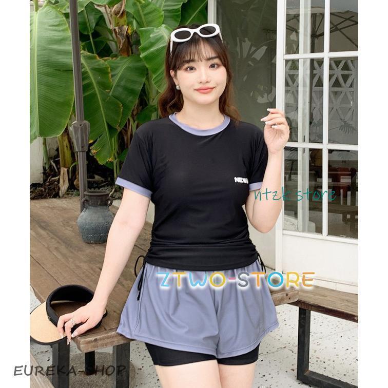 水着レディース 体型カバー 大きいサイズ 3L 4L 5L フィットネス水着 女性 セパレート ラッシュガード Tシャツ 半袖 2点セット ロゴ | ブランド登録なし | 05