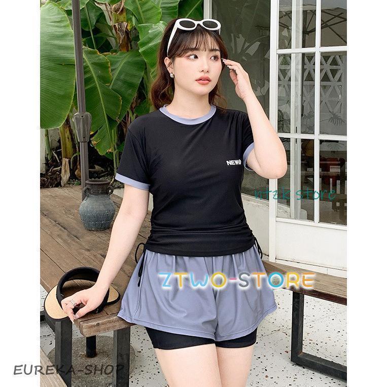 水着レディース 体型カバー 大きいサイズ 3L 4L 5L フィットネス水着 女性 セパレート ラッシュガード Tシャツ 半袖 2点セット ロゴ | ブランド登録なし | 06