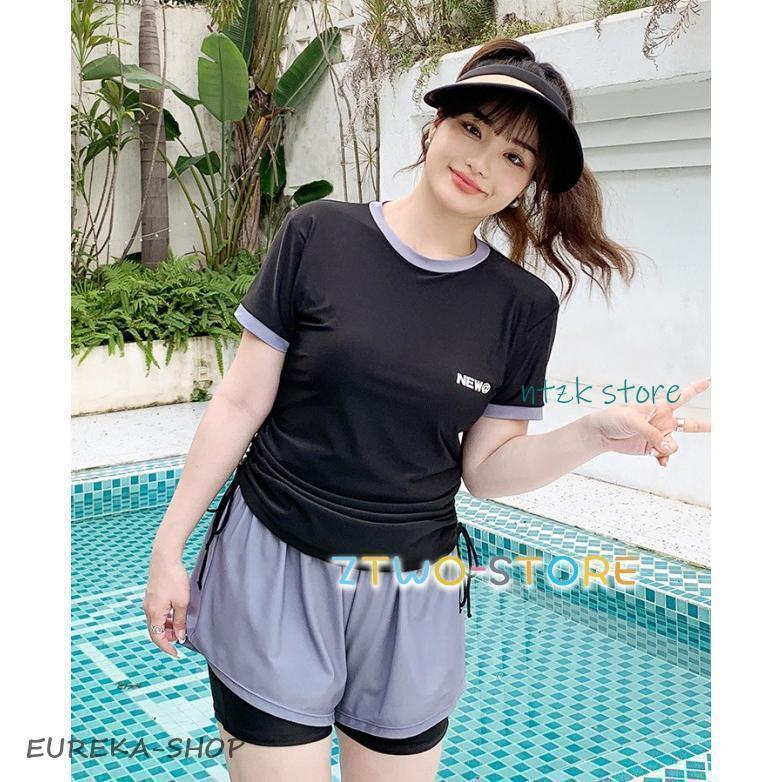 水着レディース 体型カバー 大きいサイズ 3L 4L 5L フィットネス水着 女性 セパレート ラッシュガード Tシャツ 半袖 2点セット ロゴ | ブランド登録なし | 07