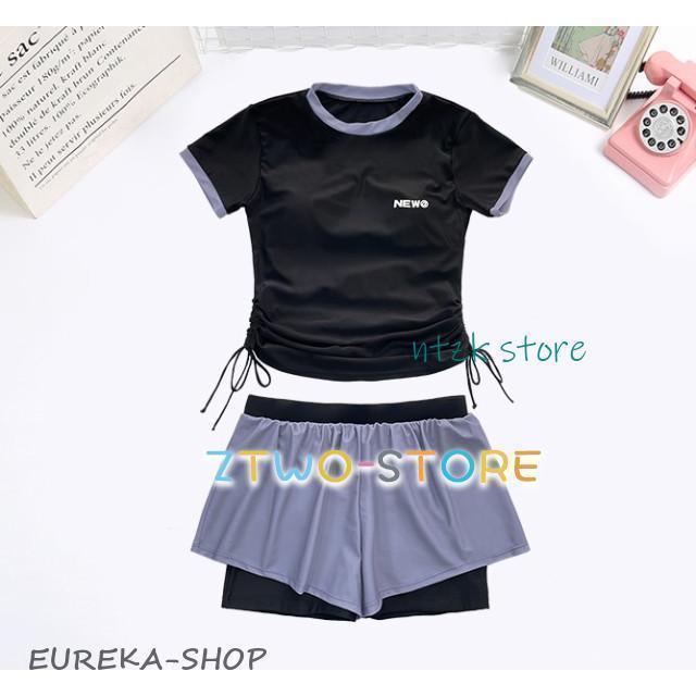 水着レディース 体型カバー 大きいサイズ 3L 4L 5L フィットネス水着 女性 セパレート ラッシュガード Tシャツ 半袖 2点セット ロゴ | ブランド登録なし | 09