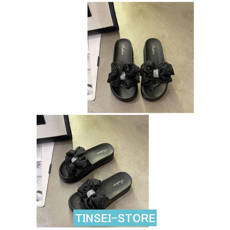 サンダル スリッパ ルームシューズ レディース 室内 外履き 滑り止め 軽量 厚底 美脚 リボン ラインストーン 可愛い おしゃれ | ブランド登録なし | 16