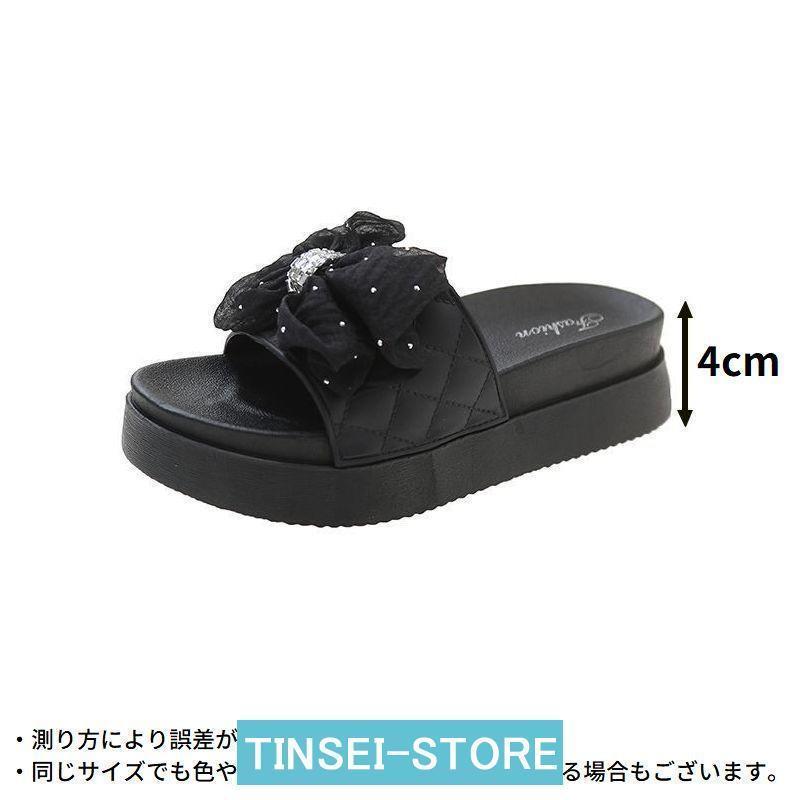 サンダル スリッパ ルームシューズ レディース 室内 外履き 滑り止め 軽量 厚底 美脚 リボン ラインストーン 可愛い おしゃれ | ブランド登録なし | 19