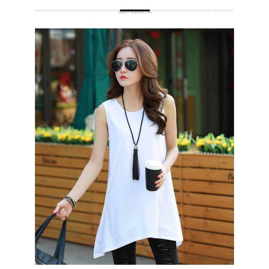 タンクトップ レディース ノースリーブ Uネック　ロング チュニック ワンピース ゆったり カットソー　Tシャツ 無地 夏 トップス | ブランド登録なし | 11