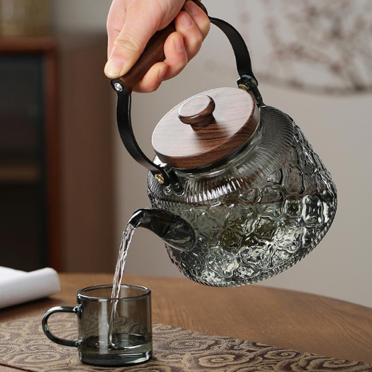 ティーポット 海棠花 海棠花 ガラス製ポット 耐熱ガラス 1000ml 木製持ち手 ガラス急須 紅茶ポット フルーツティー/花茶/工芸茶/ハーフティー | ブランド登録なし | 02