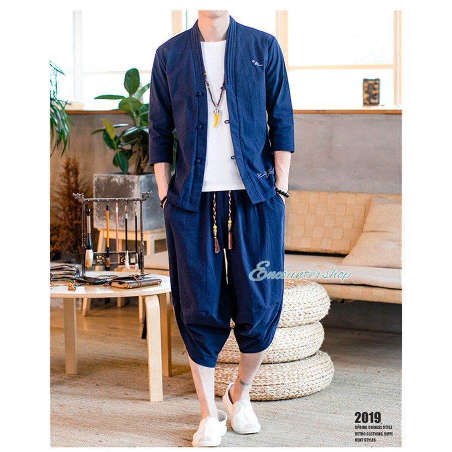 セットアップ メンズ リネン 上下セット 七分丈 サルエルパンツ 半袖 シャツ 個性 スウェット ゆったり 大きいサイズ ス アウター 夏 | ブランド登録なし | 14