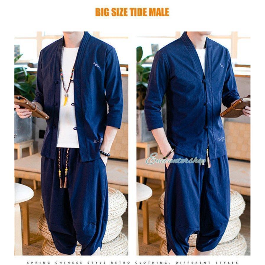 セットアップ メンズ リネン 上下セット 七分丈 サルエルパンツ 半袖 シャツ 個性 スウェット ゆったり 大きいサイズ ス アウター 夏 | ブランド登録なし | 15