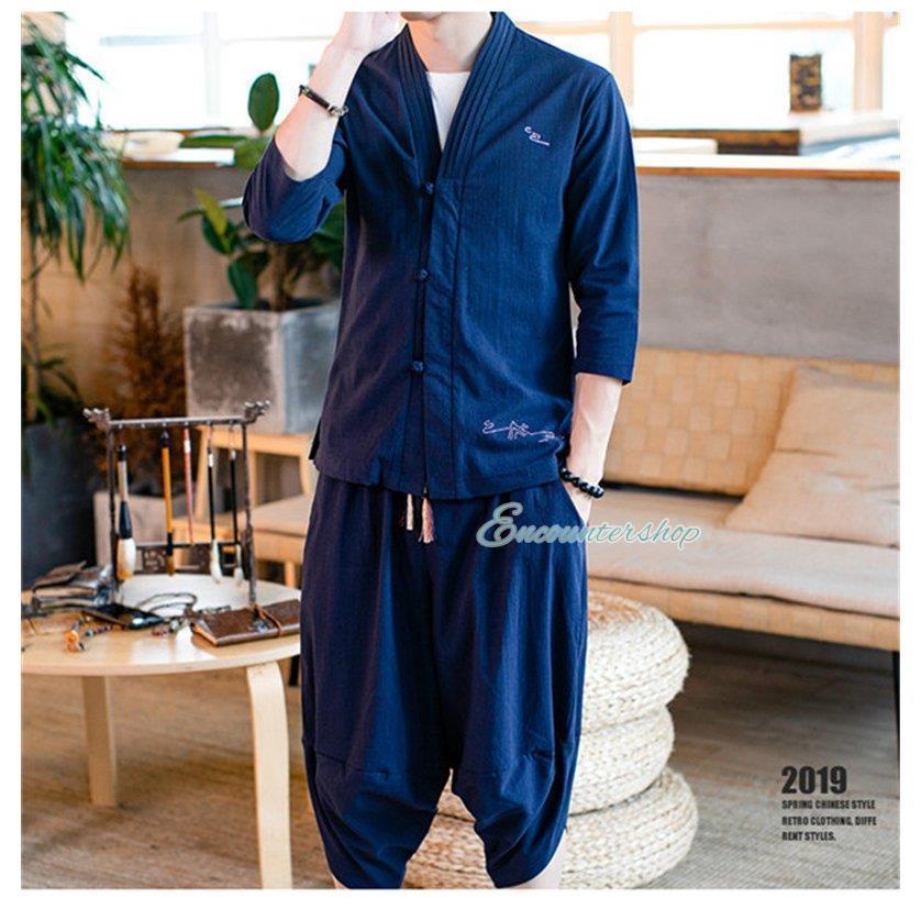 セットアップ メンズ リネン 上下セット 七分丈 サルエルパンツ 半袖 シャツ 個性 スウェット ゆったり 大きいサイズ ス アウター 夏 | ブランド登録なし | 18
