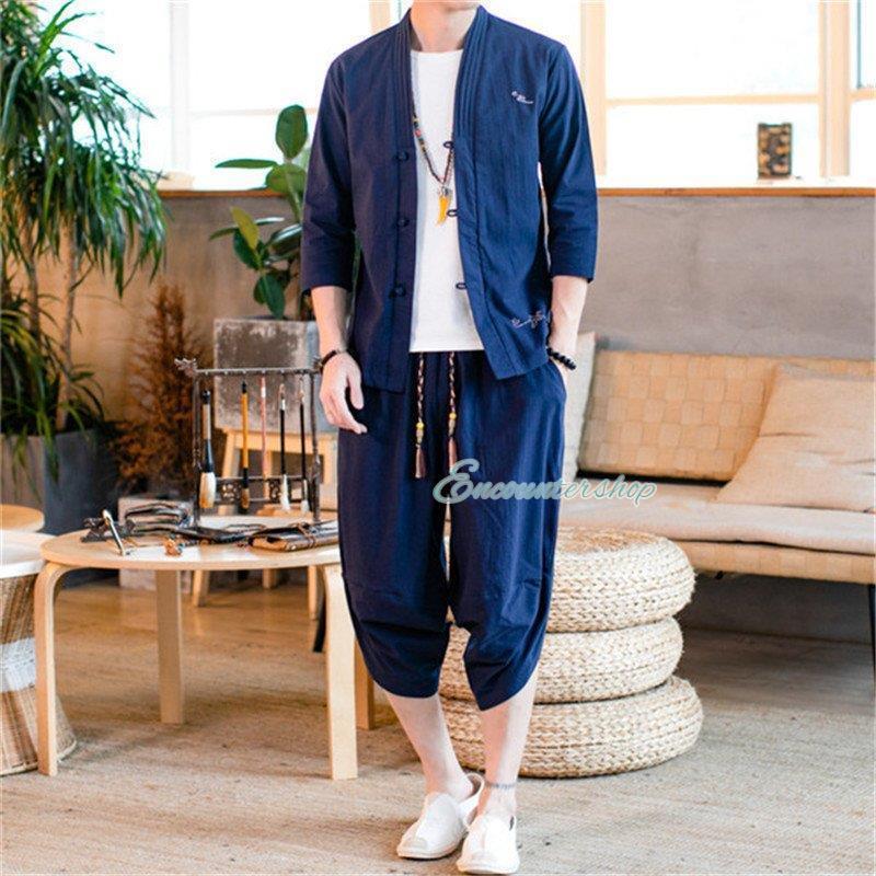 セットアップ メンズ リネン 上下セット 七分丈 サルエルパンツ 半袖 シャツ 個性 スウェット ゆったり 大きいサイズ ス アウター 夏 | ブランド登録なし | 03