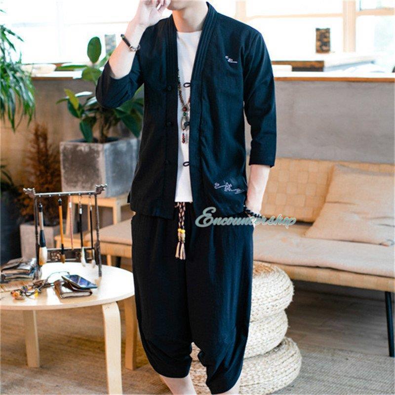 セットアップ メンズ リネン 上下セット 七分丈 サルエルパンツ 半袖 シャツ 個性 スウェット ゆったり 大きいサイズ ス アウター 夏 | ブランド登録なし | 04