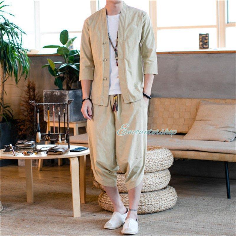 セットアップ メンズ リネン 上下セット 七分丈 サルエルパンツ 半袖 シャツ 個性 スウェット ゆったり 大きいサイズ ス アウター 夏 | ブランド登録なし | 05