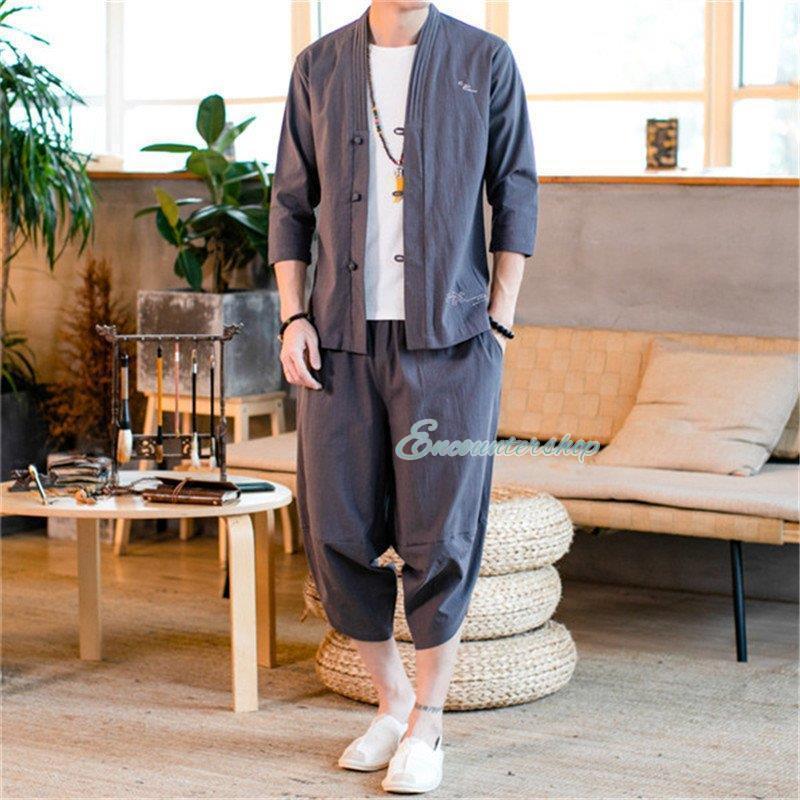 セットアップ メンズ リネン 上下セット 七分丈 サルエルパンツ 半袖 シャツ 個性 スウェット ゆったり 大きいサイズ ス アウター 夏 | ブランド登録なし | 06
