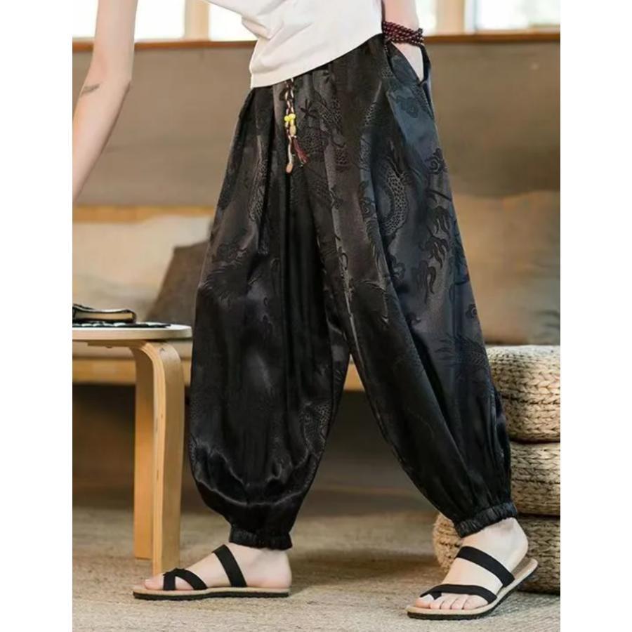 ワイド クロップドパンツ バルーンパンツ アラジンパンツ 龍 ドラゴン 九分丈 9分丈パンツ メンズ 大きいサイズ ワイドパンツ 韓国 | ブランド登録なし