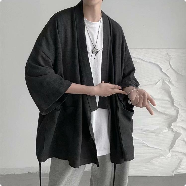 七分袖 薄手 着物 カーディガン 大きいサイズ 和装 甚平風 メンズ アウター 羽織り 羽織 夏 浴衣 羽織 和風 ゆったり 甚平 花火大会 春 夏 | ブランド登録なし | 02