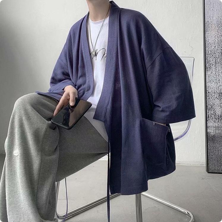 七分袖 薄手 着物 カーディガン 大きいサイズ 和装 甚平風 メンズ アウター 羽織り 羽織 夏 浴衣 羽織 和風 ゆったり 甚平 花火大会 春 夏 | ブランド登録なし | 03