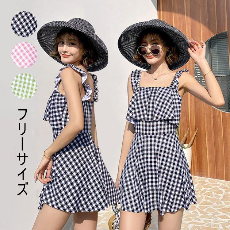 水着 レディース ワンピース水着 サロペット フレア 夏 おしゃれ 小胸 ママ水着 バンドゥ 日焼け防止 大きいサイズ 体型カバー キレイめ 20代 | ブランド登録なし