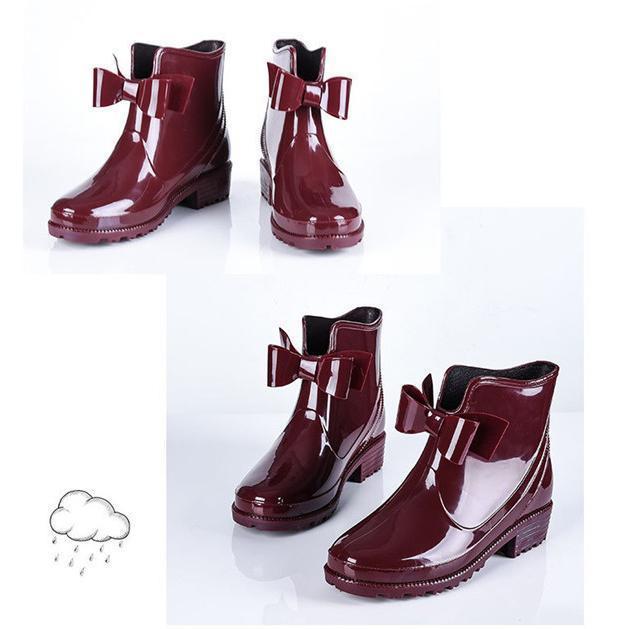レインシューズ レインブーツ 雨靴 ショートブーツ 完全防水 梅雨対策 PVC 雨の日 雨具 リボン飾り 痛くない 防水 通勤 美脚 レディース | ブランド登録なし | 16