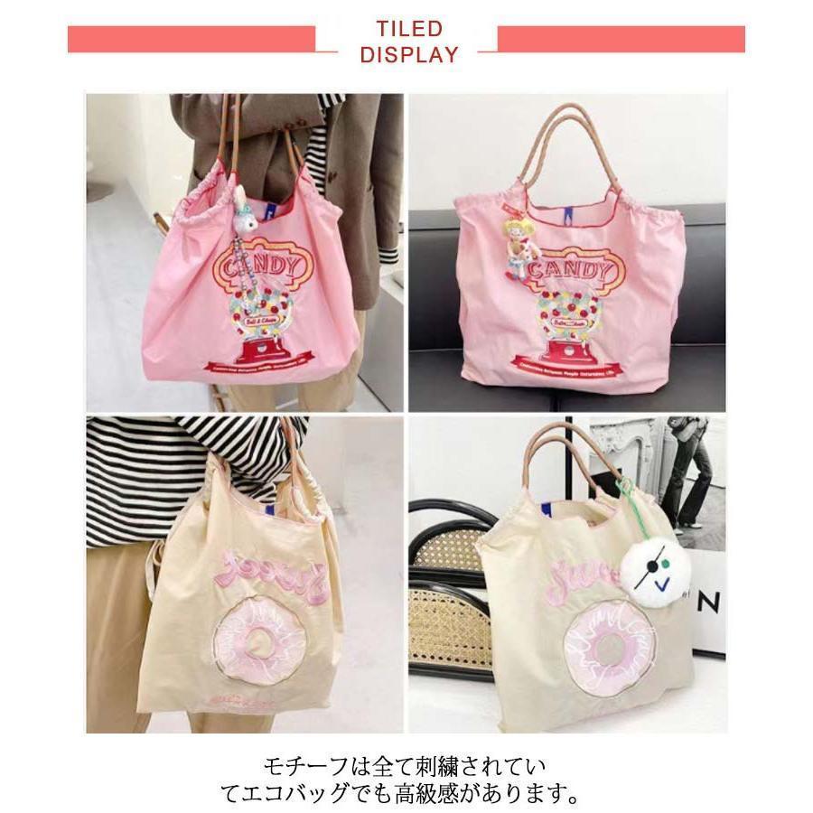 エコバッグ レディース 刺繍 トートバッグ 2WAY 肩掛け可能 ショルダーバッグ A4 大容量 収納 サブバッグ かわいい 軽量 コンパクト ショッ | ブランド登録なし | 08