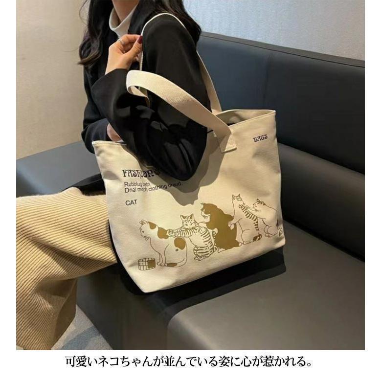 春物新作 帆布 トートバッグ キャンバス バッグ A4 ファスナー付き エコバッグ レッスンバッグ 軽量 大容量猫 カバン 布 通学 体操 | ブランド登録なし | 08