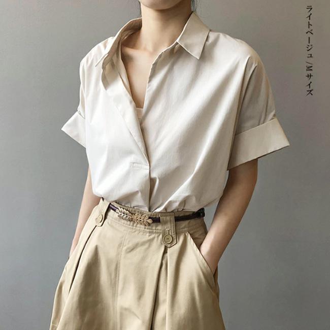 シャツ レディース ドルマン シャツブラウス スキッパー ブラウス 夏 トレンド 二の腕カバー 半袖シャツ 抜け感 Vネック 体型カバー 着痩せ | ブランド登録なし | 15