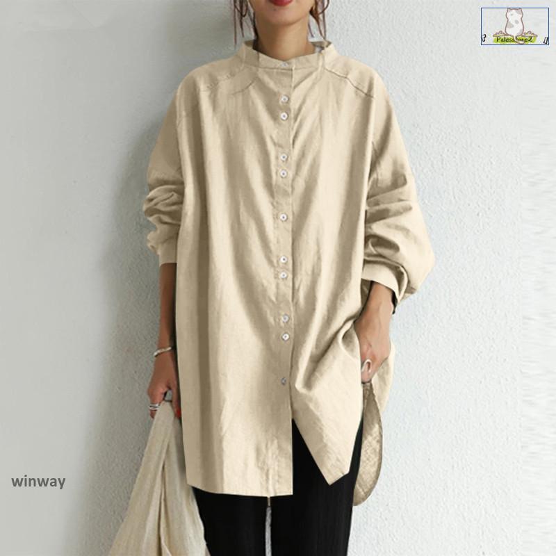 ロングシャツ 長袖 チュニック トップス シャツ レディース 大きいサイズ ドルマン袖 前開き ボタン留め シンプル コーデ 秋物 30代 40代 50代 60代 | ブランド登録なし | 02