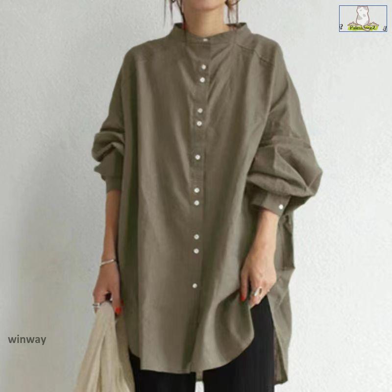 ロングシャツ 長袖 チュニック トップス シャツ レディース 大きいサイズ ドルマン袖 前開き ボタン留め シンプル コーデ 秋物 30代 40代 50代 60代 | ブランド登録なし | 03