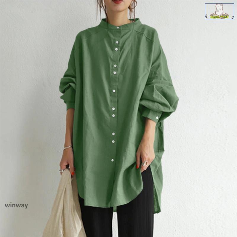 ロングシャツ 長袖 チュニック トップス シャツ レディース 大きいサイズ ドルマン袖 前開き ボタン留め シンプル コーデ 秋物 30代 40代 50代 60代 | ブランド登録なし | 05