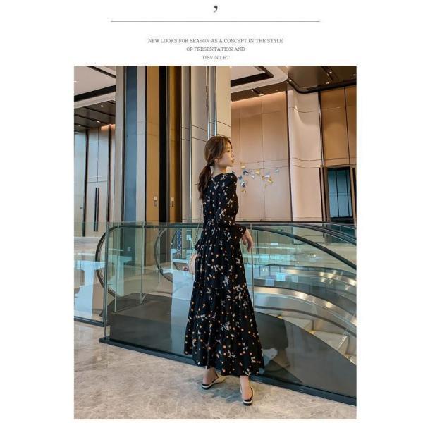 ワンピースドレス レディース 春秋 マキシ丈花柄 シフォン 長袖 ドット柄 ロング丈ワンピース きれいめ 韓国風 結婚式 ドレス 着痩せ オシャレ | ブランド登録なし | 10