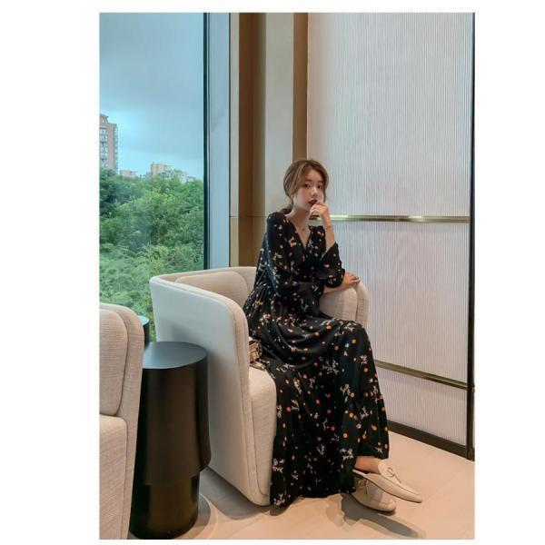 ワンピースドレス レディース 春秋 マキシ丈花柄 シフォン 長袖 ドット柄 ロング丈ワンピース きれいめ 韓国風 結婚式 ドレス 着痩せ オシャレ | ブランド登録なし | 11
