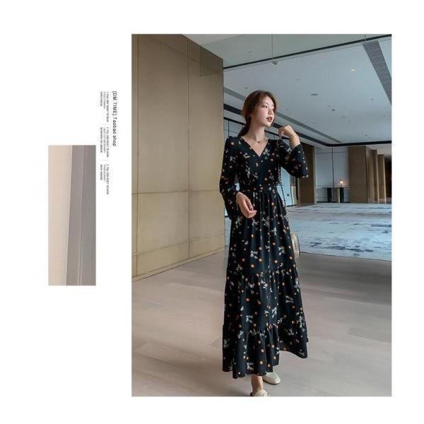 ワンピースドレス レディース 春秋 マキシ丈花柄 シフォン 長袖 ドット柄 ロング丈ワンピース きれいめ 韓国風 結婚式 ドレス 着痩せ オシャレ | ブランド登録なし | 17
