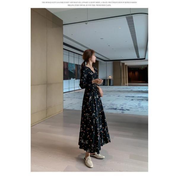 ワンピースドレス レディース 春秋 マキシ丈花柄 シフォン 長袖 ドット柄 ロング丈ワンピース きれいめ 韓国風 結婚式 ドレス 着痩せ オシャレ | ブランド登録なし | 19