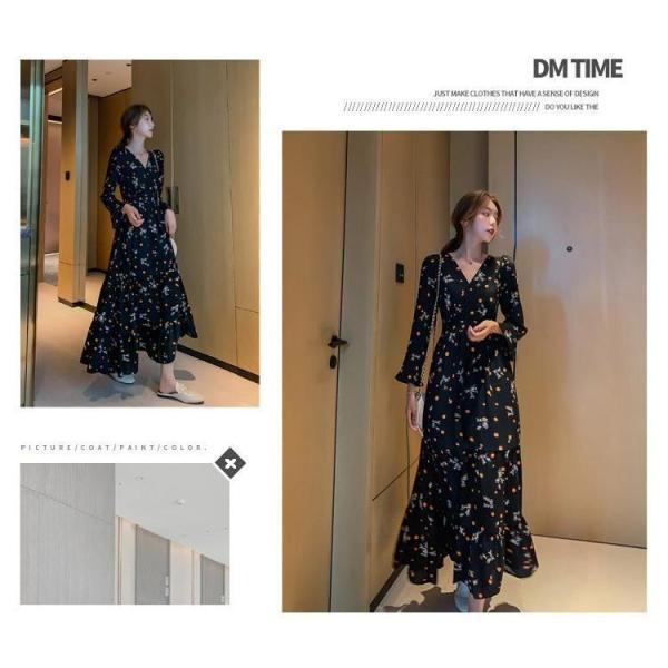 ワンピースドレス レディース 春秋 マキシ丈花柄 シフォン 長袖 ドット柄 ロング丈ワンピース きれいめ 韓国風 結婚式 ドレス 着痩せ オシャレ | ブランド登録なし | 06