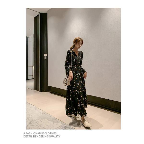 ワンピースドレス レディース 春秋 マキシ丈花柄 シフォン 長袖 ドット柄 ロング丈ワンピース きれいめ 韓国風 結婚式 ドレス 着痩せ オシャレ | ブランド登録なし | 08