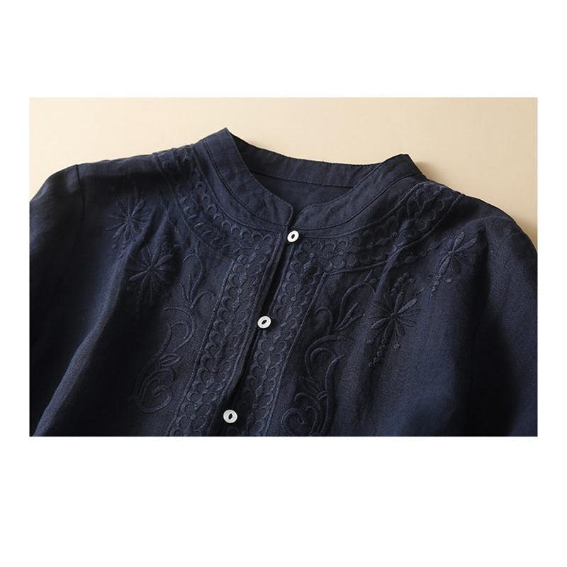 シャツ ス レディース 半袖 夏 シャツブラウス 綿麻シャツ ブラウス 無地 刺繍 チュニック 半袖シャツ 大きいサイズあり 前開け 通気性 | ブランド登録なし | 07