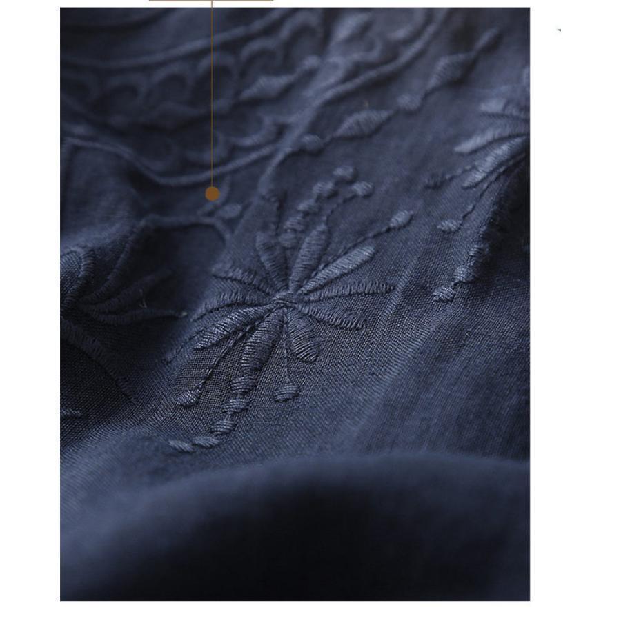 シャツ ス レディース 半袖 夏 シャツブラウス 綿麻シャツ ブラウス 無地 刺繍 チュニック 半袖シャツ 大きいサイズあり 前開け 通気性 | ブランド登録なし | 08