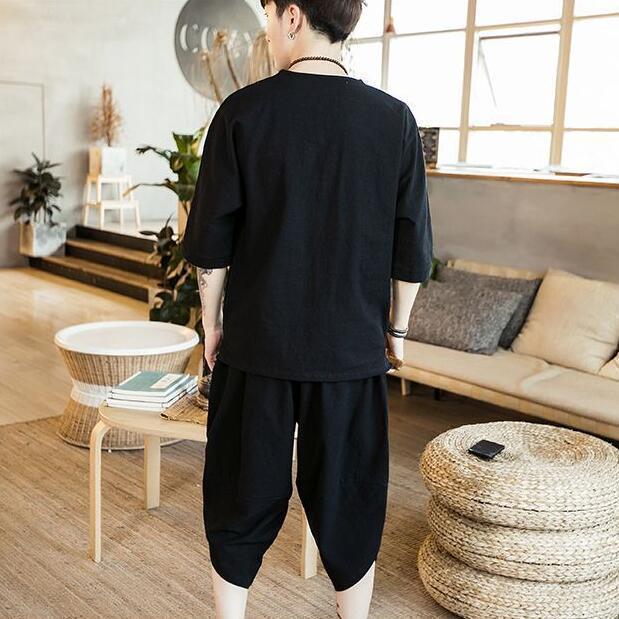 甚平 ヘンリーシャツ 綿麻上下セット セットアップ リネン メンズ サルエルパンツ 上下 ルームウェア 半袖 薄手 父の日 部屋着 | ブランド登録なし | 10