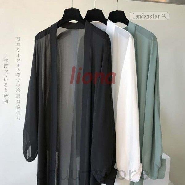 カーディガン レディース 夏 薄手 ロング丈 uv 接触冷感 Vネック 大きいサイズ シフォン ス 紫外線対策 長袖 羽織 透け感 | ブランド登録なし | 16