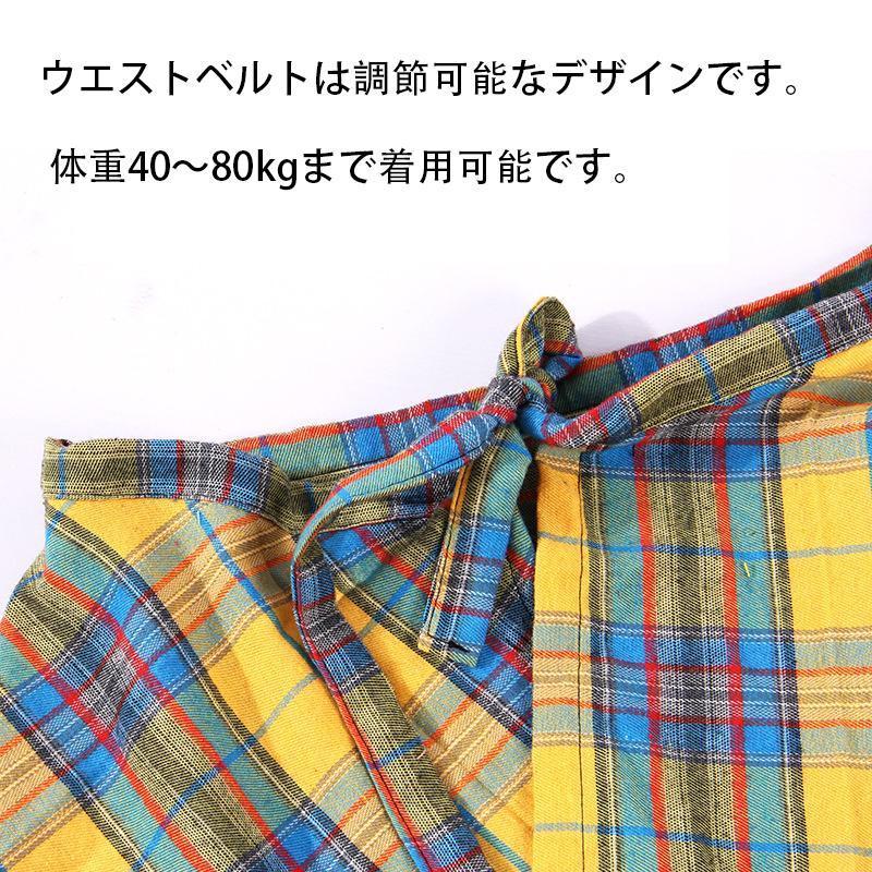 チェック柄レディースメンズレイヤード付け裾シャツ腰巻き風スカートダンスjazzキュロットスカート裏地なし薄い膝丈スカートフレアハイウエスト | ブランド登録なし | 14