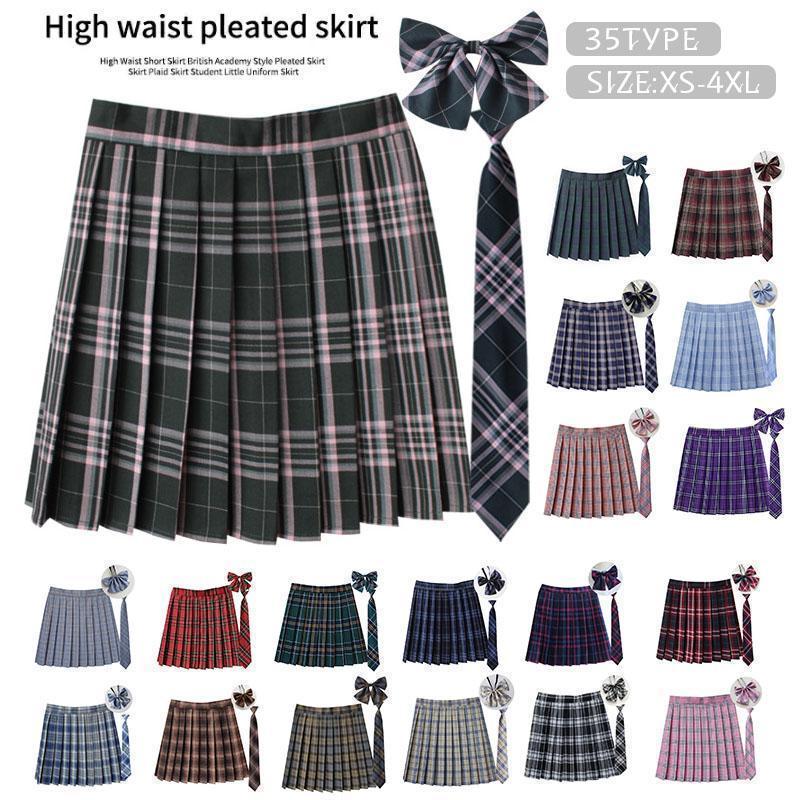 制服 学生制服スカート 3点セット 蝶結び+ネクタイ+スカート35タイプ チェック柄プリーツスカート(スクール.制服)　女子高生スカート レディース | ブランド登録なし