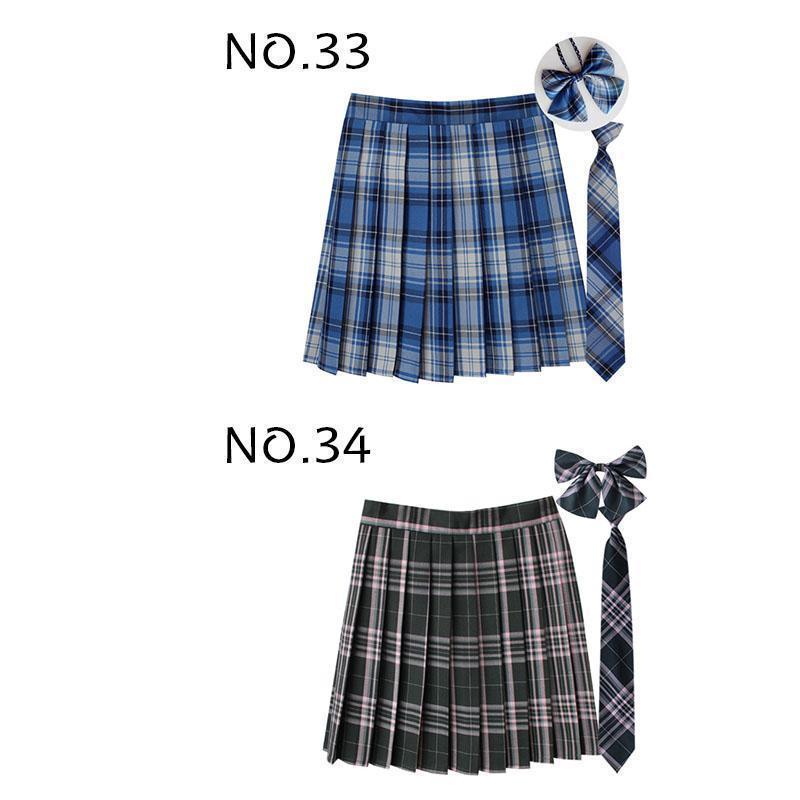制服 学生制服スカート 3点セット 蝶結び+ネクタイ+スカート35タイプ チェック柄プリーツスカート(スクール.制服)　女子高生スカート レディース | ブランド登録なし | 17