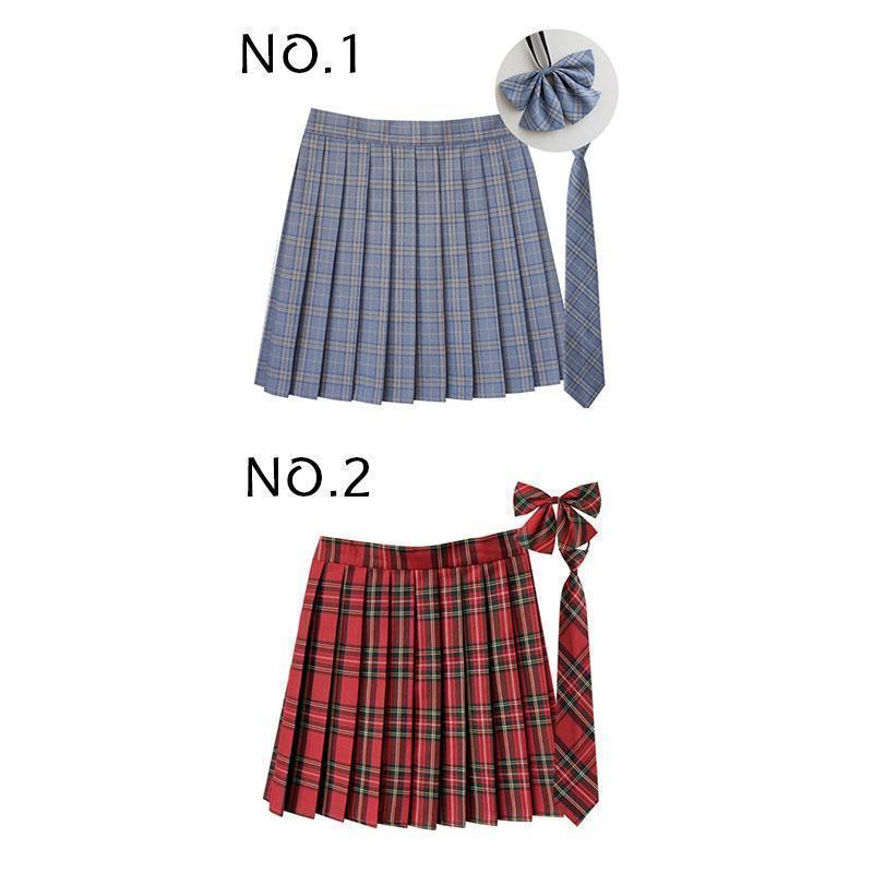 制服 学生制服スカート 3点セット 蝶結び+ネクタイ+スカート35タイプ チェック柄プリーツスカート(スクール.制服)　女子高生スカート レディース | ブランド登録なし | 01